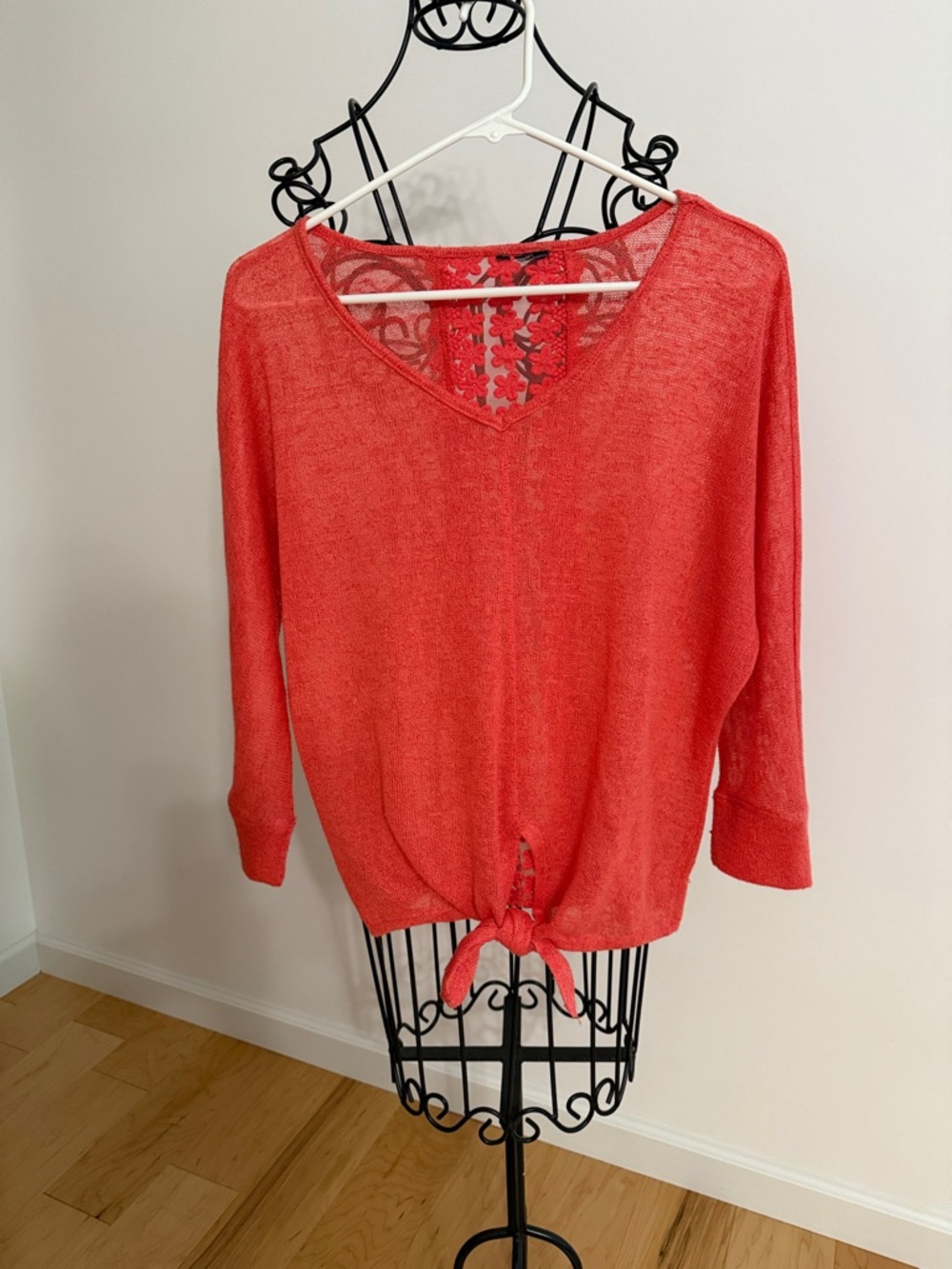 new directions Coral Tie-Front Lace-Back Lightweight Sweater